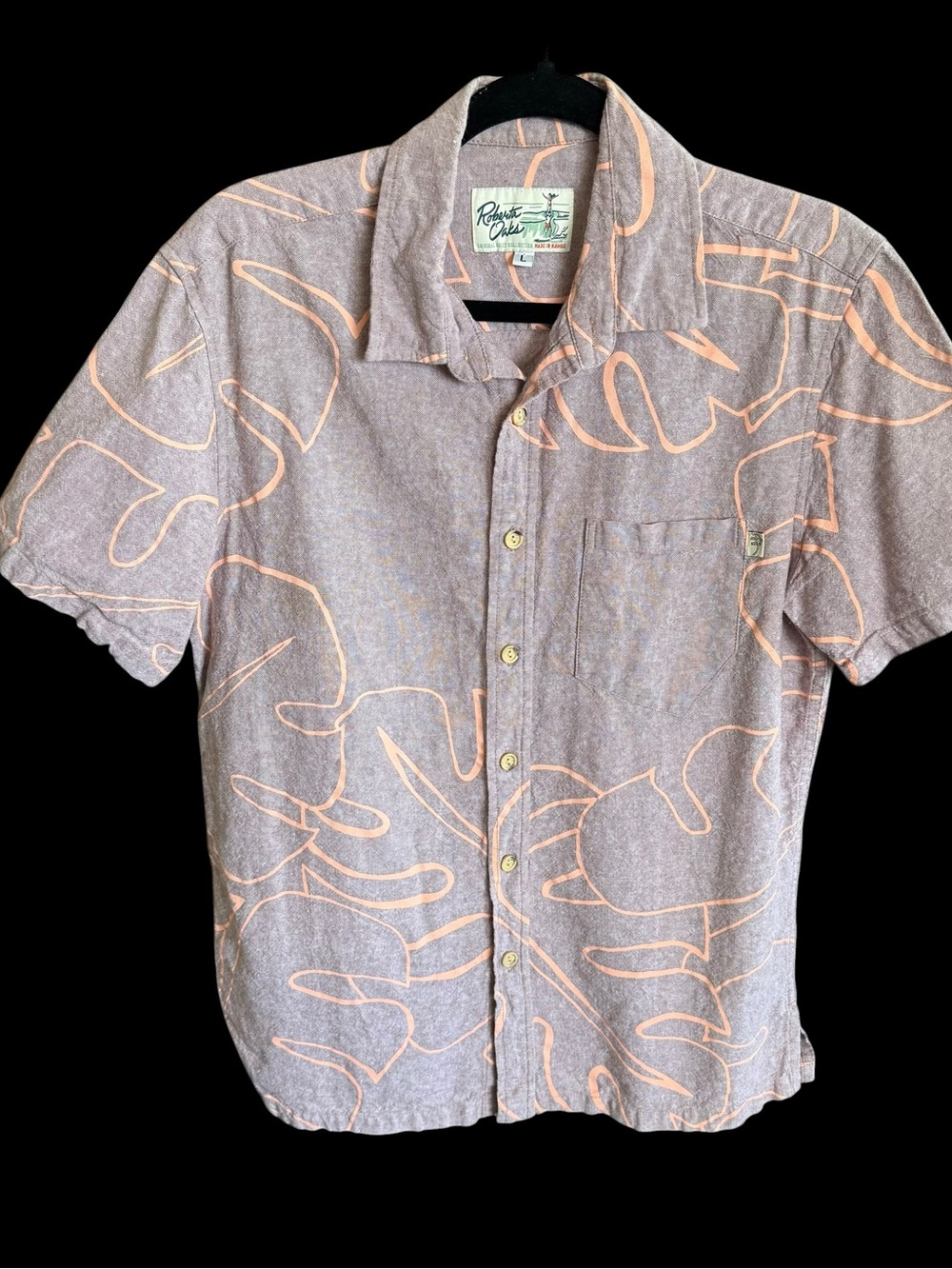 Roberta Oaks Hawaiian shirt button front linen cotton size Large slim fitting